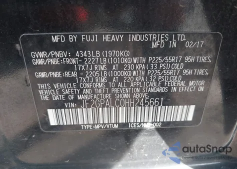 2017 Subaru Crosstrek 2.0I Limited из США, поврежденный, VIN JF2GPALC0HH245661